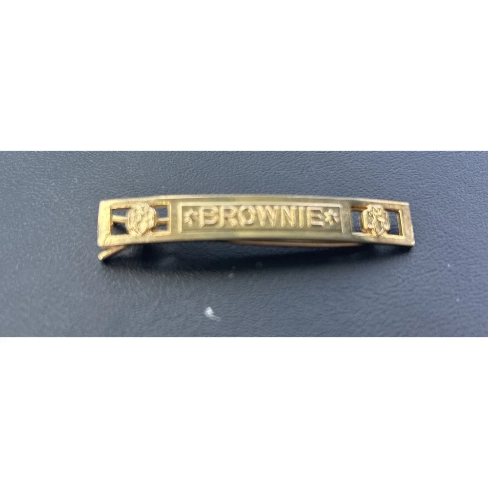 Vintage Brownies Girl Scout Gold Tone Barrette Hair Clasp Clip 50's 60's